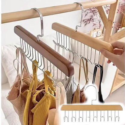 Multifunctional Wooden Hanger with Metal Hooks (Pack of 2)