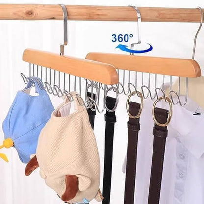 Multifunctional Wooden Hanger with Metal Hooks (Pack of 2)