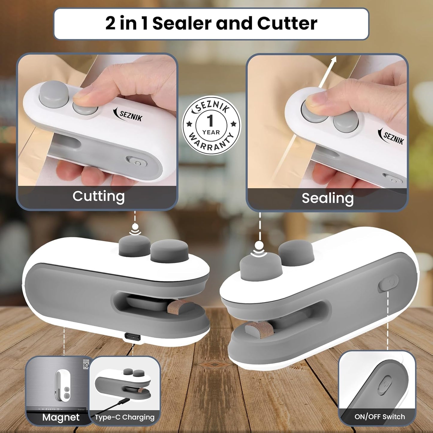 Portable Mini 2 in 1 USB Rechargeable Sealer