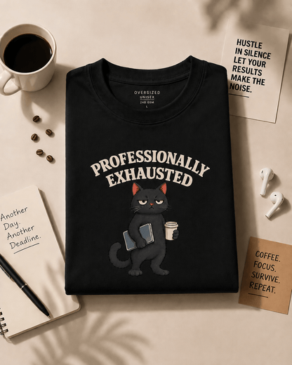 PROFESSIONALLY EXHAUSTED Unisex Oversized Premium T-Shirt