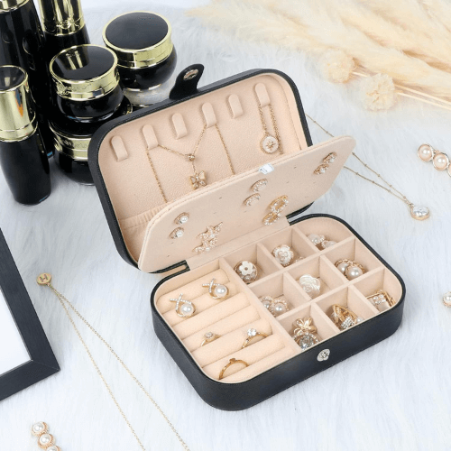 Portable Double Layer Synthetic Leather Jewellery Box