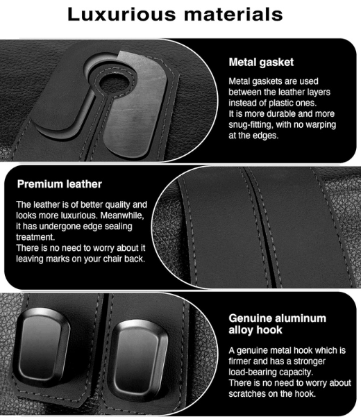 Premium Leather Car Seat Hooks (Pack of 2)