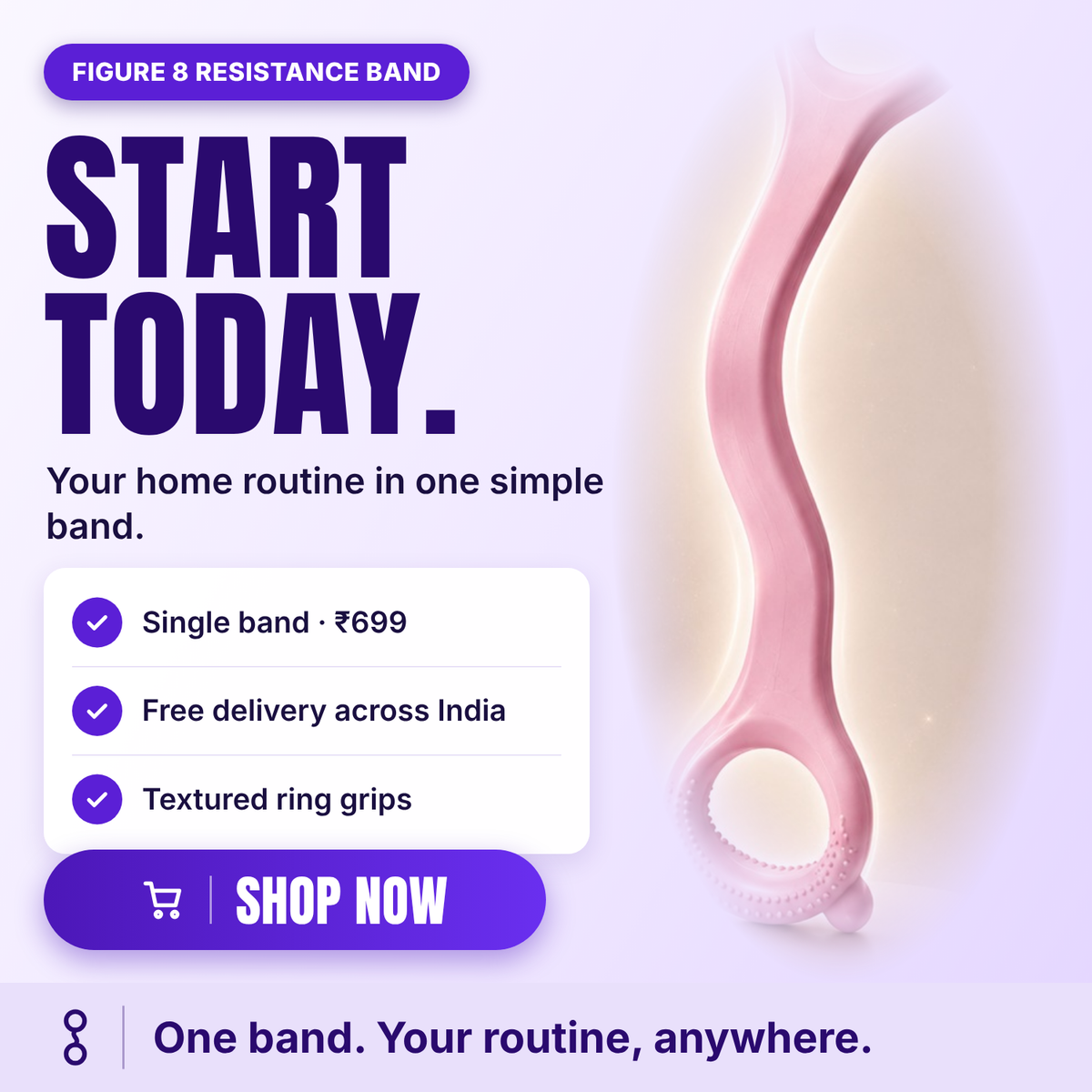 Pink figure 8 resistance band: single band, ₹699, free delivery across India